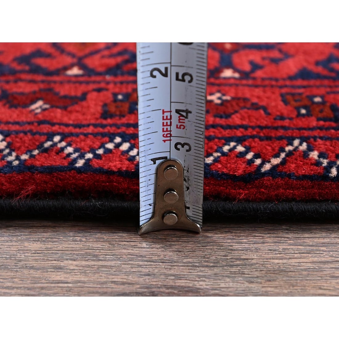 Rug 2'2"x4' Red Hand Knotted Afghan Khamyab Tribal Design Pure Wool Sample - 6