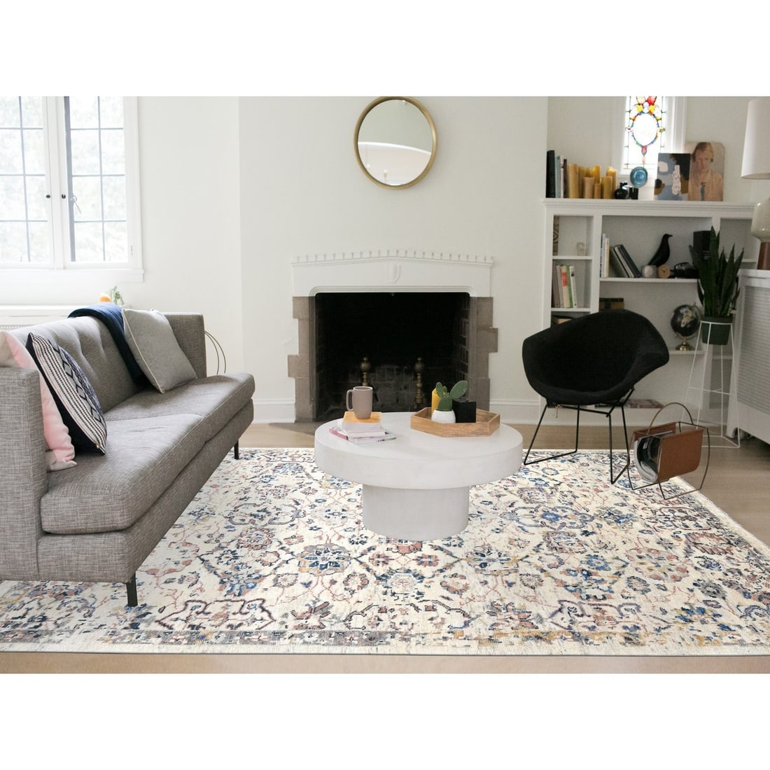 Rug 8'10"x11'10" Ivory Pure Wool Hand Knotted Mahal Design Oriental - 2