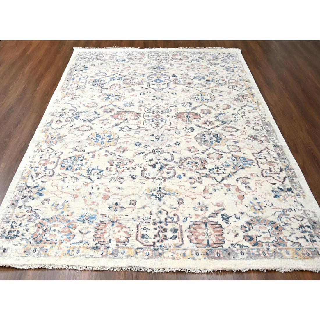 Rug 8'10"x11'10" Ivory Pure Wool Hand Knotted Mahal Design Oriental - 3