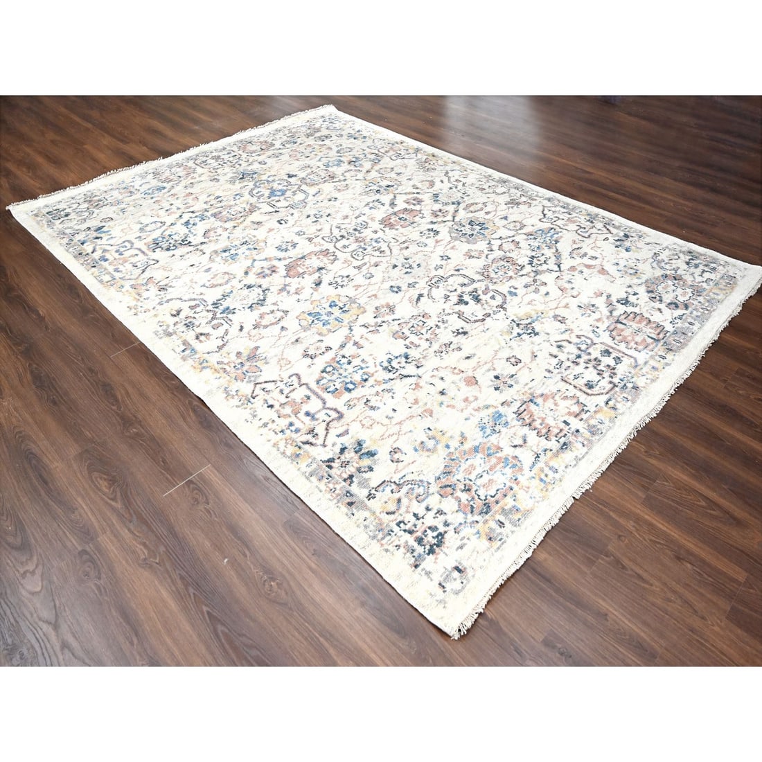 Rug 8'10"x11'10" Ivory Pure Wool Hand Knotted Mahal Design Oriental - 4