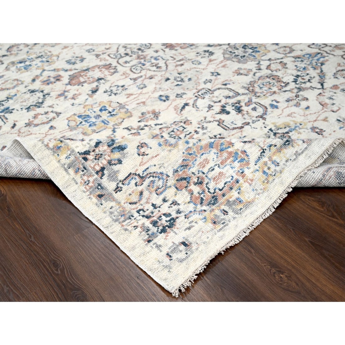 Rug 8'10"x11'10" Ivory Pure Wool Hand Knotted Mahal Design Oriental - 7
