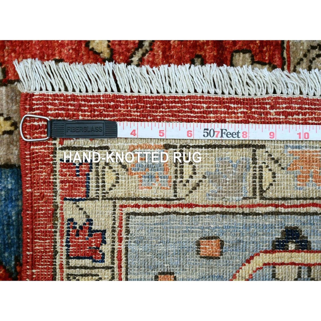 Wool Oriental Rug - 9'6"x12' Red Hand Knotted Aryana Heris Design Abrash - 11