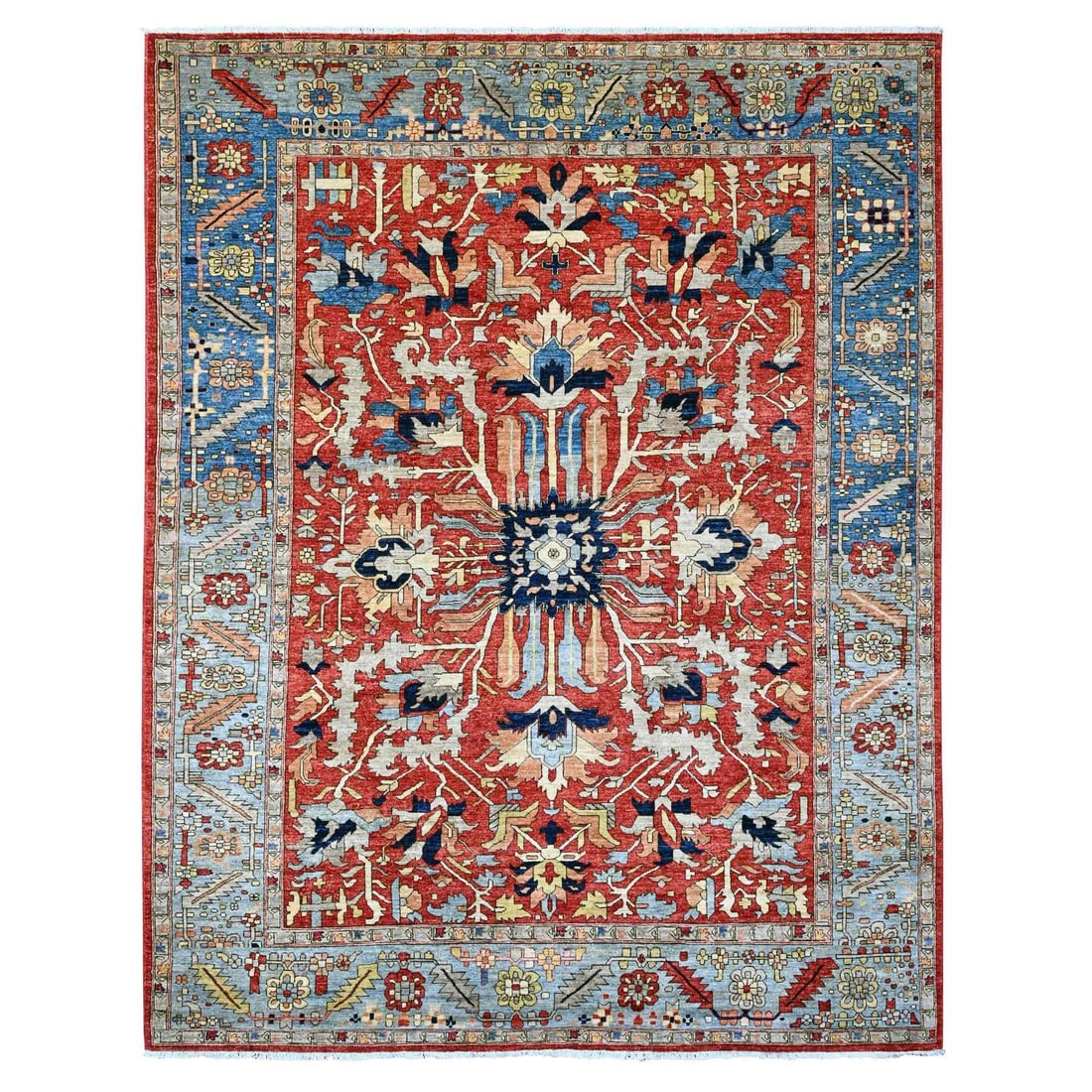 Wool Oriental Rug - 9'6"x12' Red Hand Knotted Aryana Heris Design Abrash (1 of 11)