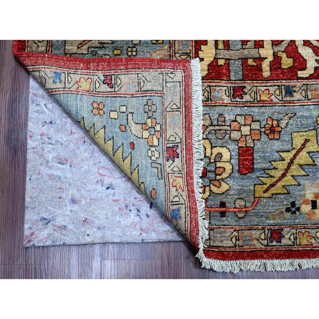 Wool Oriental Rug - 9'6"x12' Red Hand Knotted Aryana Heris Design Abrash - 4