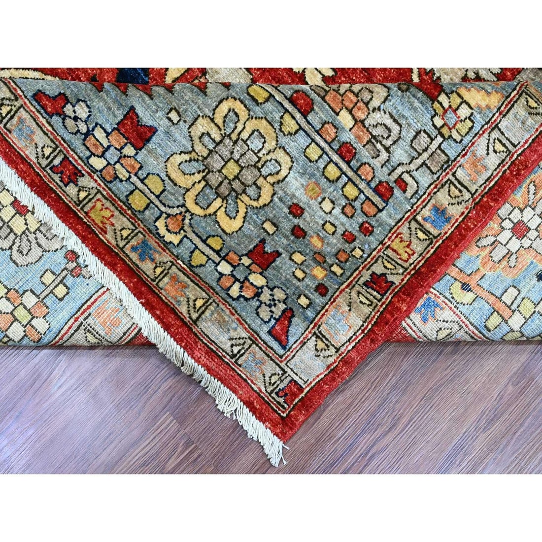 Wool Oriental Rug - 9'6"x12' Red Hand Knotted Aryana Heris Design Abrash - 6