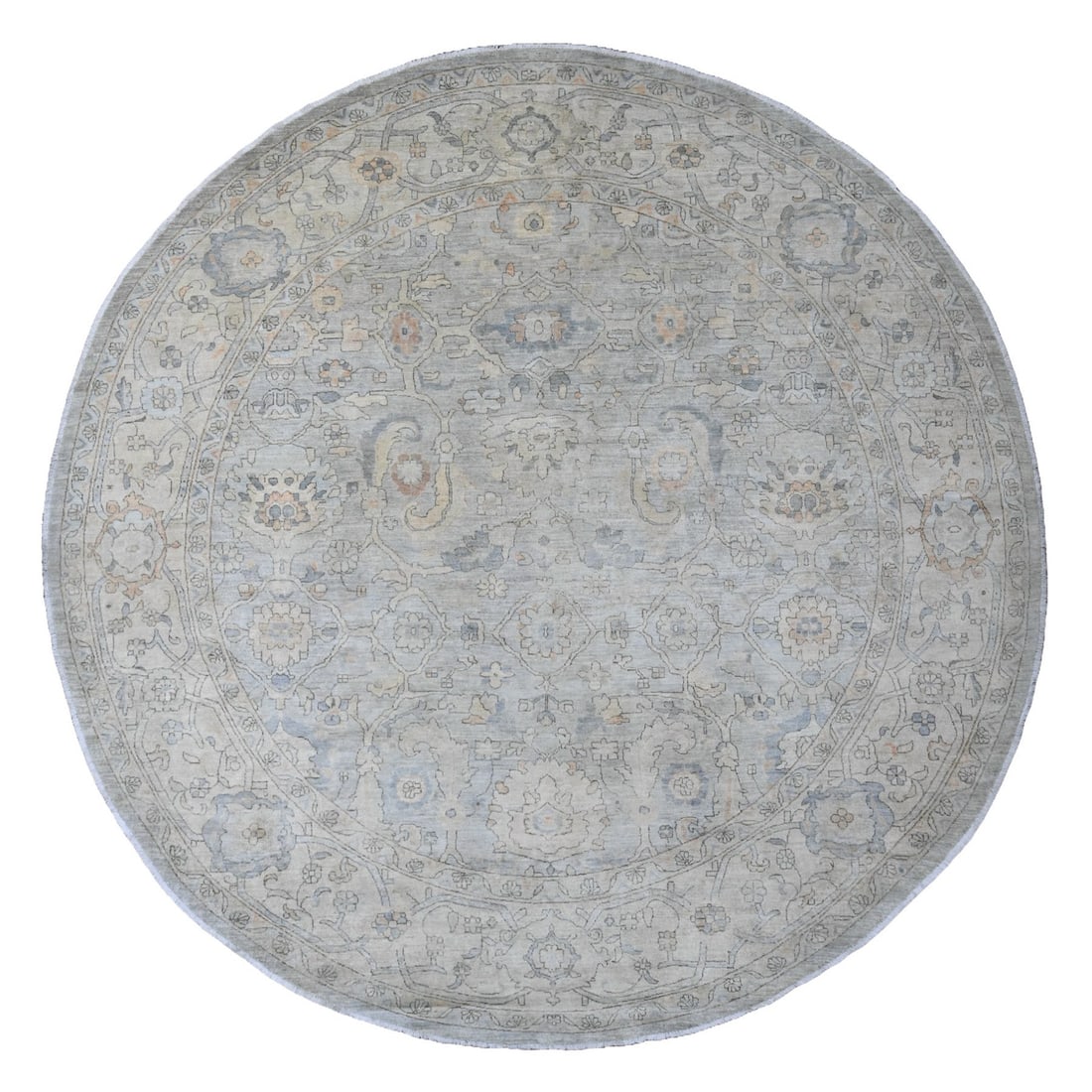 Rug 12'2"x12'2" Gray Washed Out Mahal Revival Hand Knotted All Wool Round (1 of 11)