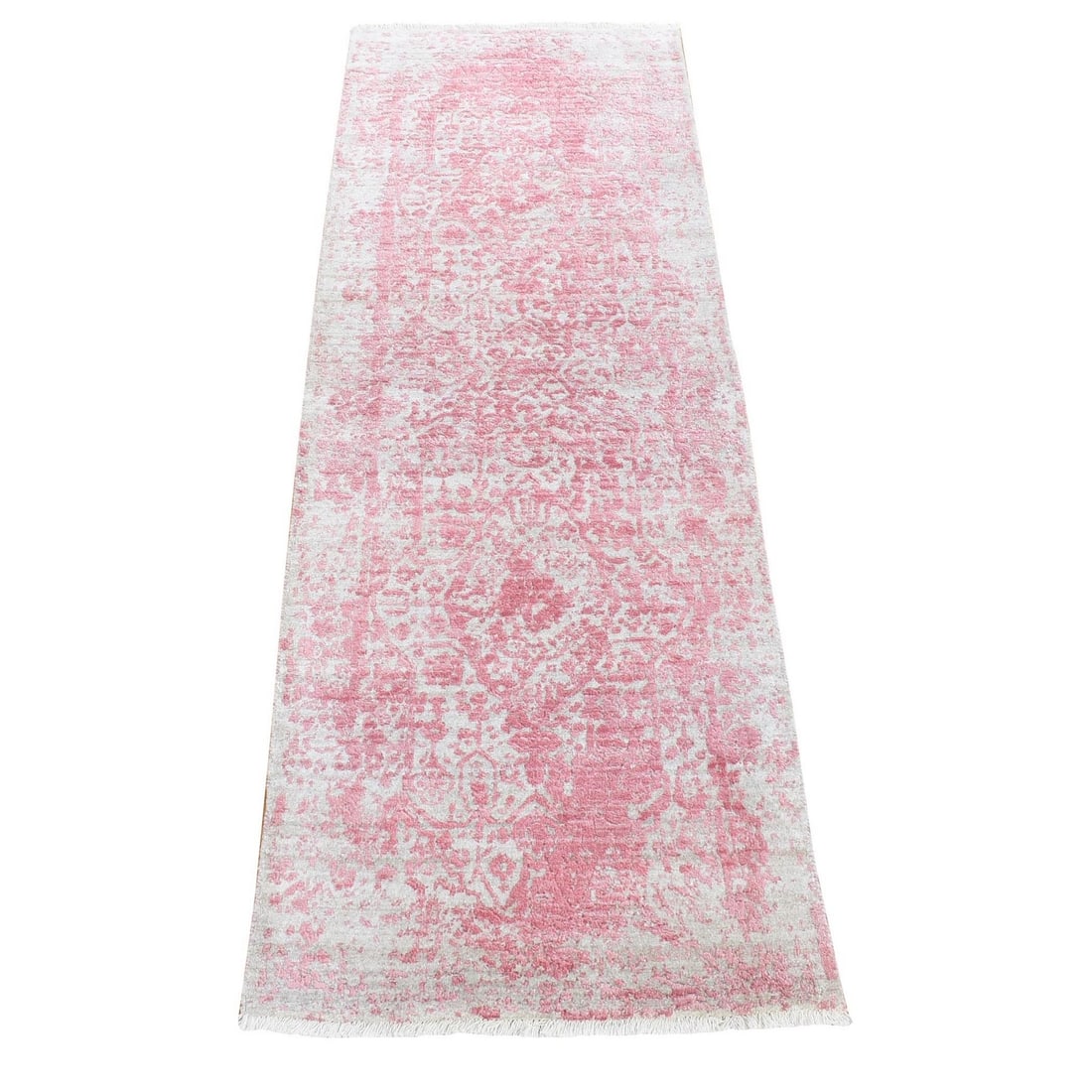Rug 2'6"x7'9" Pink Broken Design Hand Knotted Wool and Real Silk Runner (1 of 6)