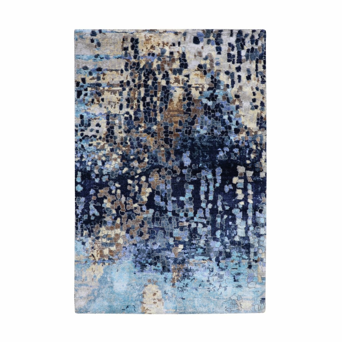 Rug 3'x4'9" Blue Mosaic Design Wool And Silk Hand Knotted Oriental (1 of 8)