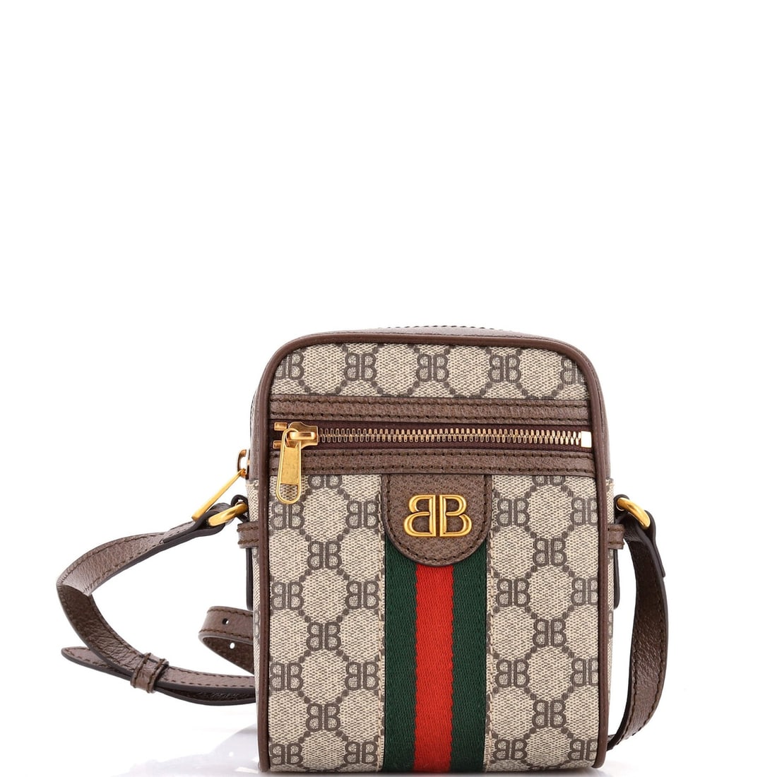 Mini Balenciaga x Gucci The Hacker Project Zip Messenger Bag BB Coated Canvas: Mini Balenciaga x Gucci The Hacker Project Zip Messenger Bag BB Coated Canvas This listing features Mini Balenciaga x Gucci The Hacker Project Zip Messenger Bag BB Coated Canvas. Item specifics are pr