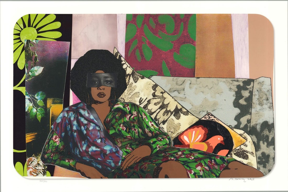 2025 MICKALENE THOMAS Afro Goddess Looking SIGNED 17.75" x 26.75" Mixed Media - 5