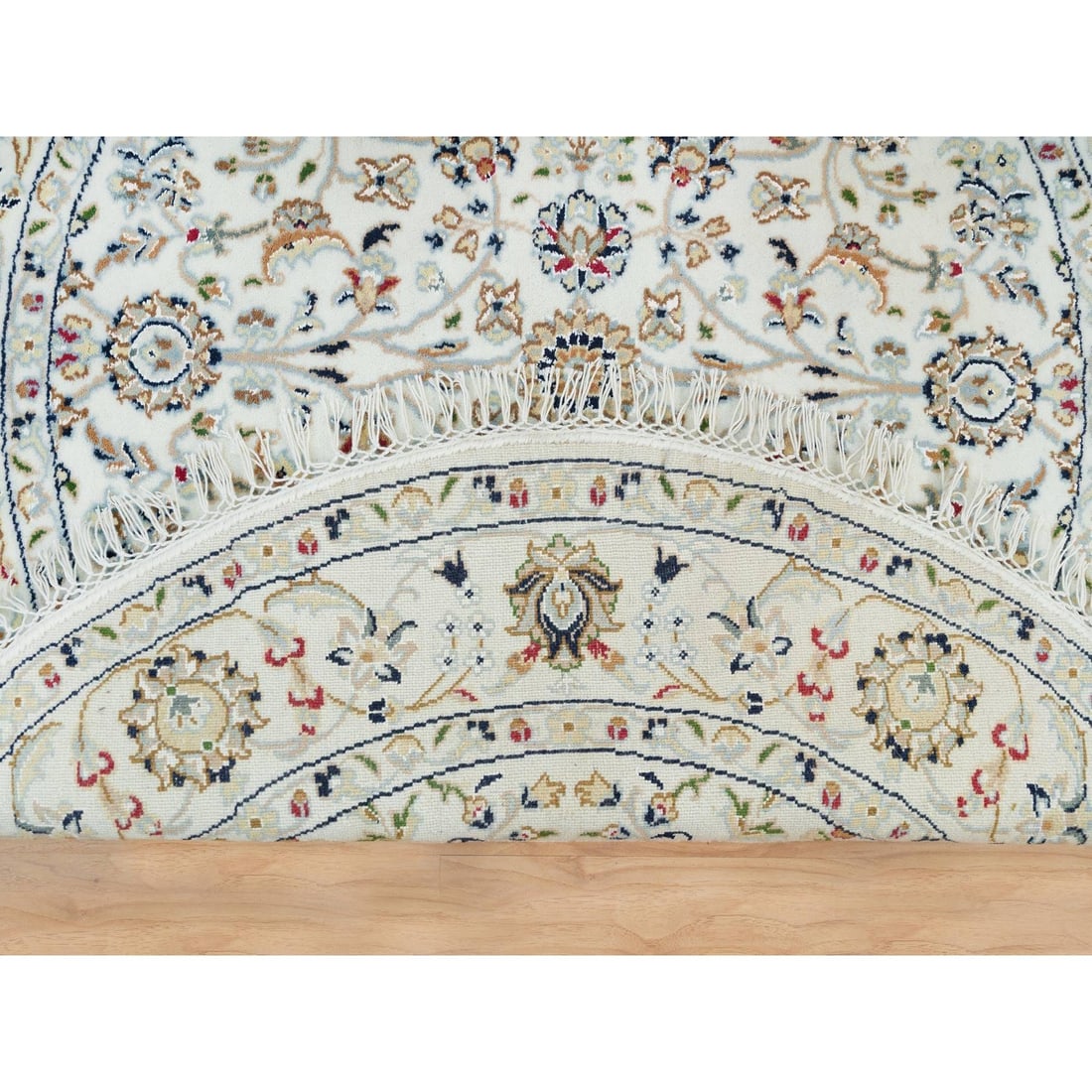 Rug 3'9"x3'9" White Nain Design 250 KPSI 100% Wool Hand Knotted Round - 3