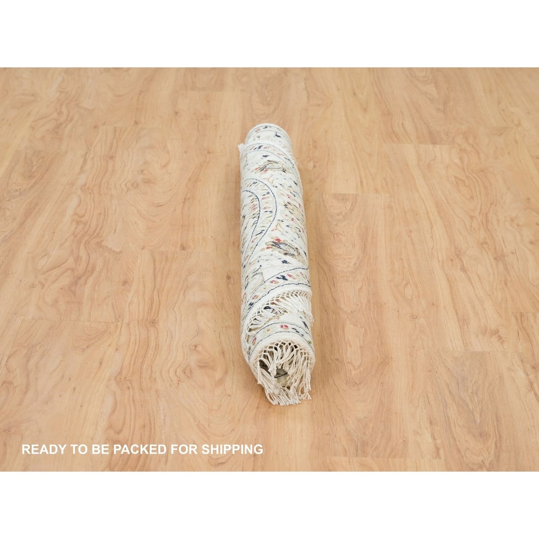 Rug 3'9"x3'9" White Nain Design 250 KPSI 100% Wool Hand Knotted Round - 6