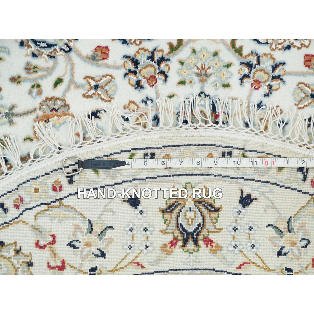 Rug 3'9"x3'9" White Nain Design 250 KPSI 100% Wool Hand Knotted Round - 8