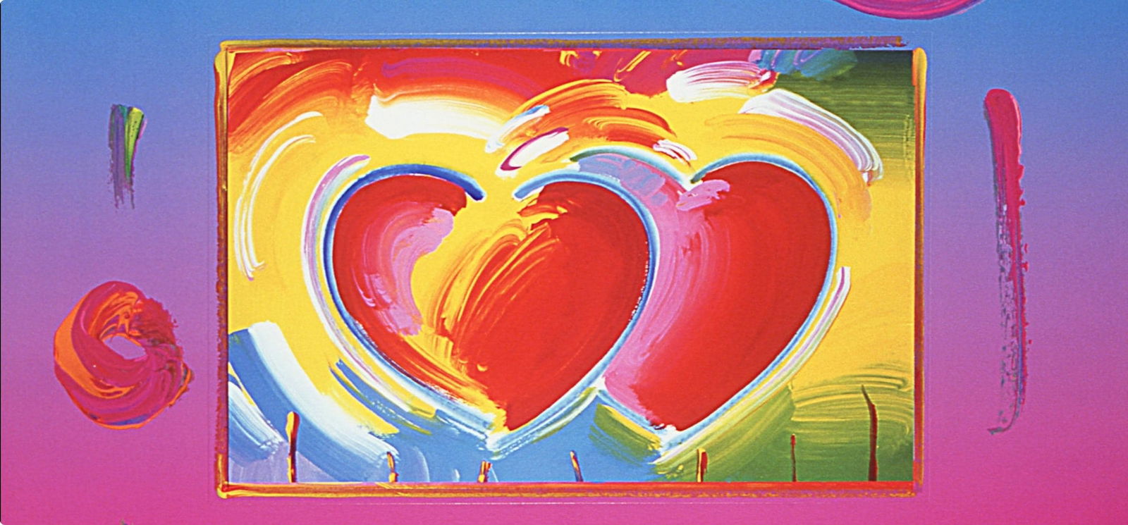 Official Lithograph - Peter Max - Two Hearts on Blends - Hand Signed - 2