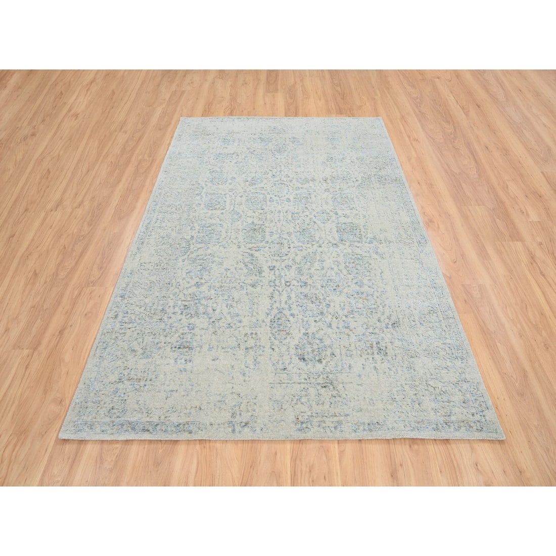 Rug 6'2"x9' Gray Wool and Silk Jacquard Hand Loomed Tebraz Design - 2