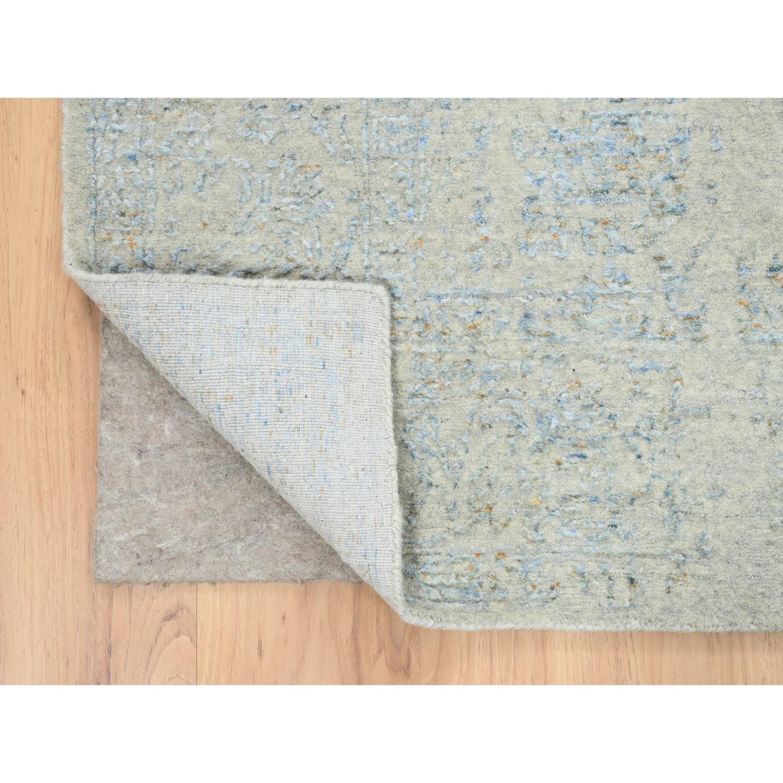 Rug 6'2"x9' Gray Wool and Silk Jacquard Hand Loomed Tebraz Design - 4