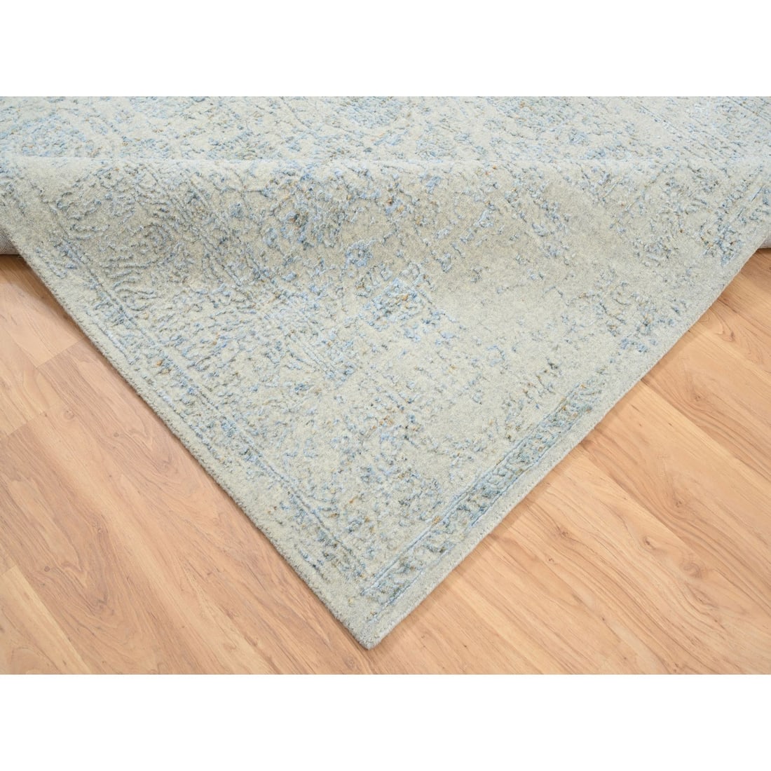Rug 6'2"x9' Gray Wool and Silk Jacquard Hand Loomed Tebraz Design - 6