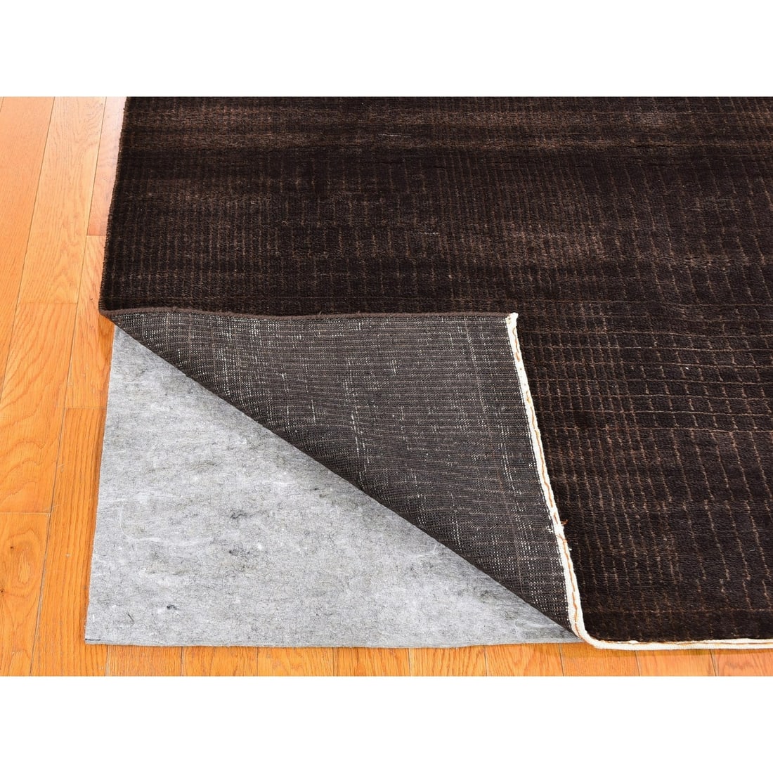 Rug 4'x6' Charcoal Brown Wool and Silk Tone on Tone Nepali Hand Knotted - 4