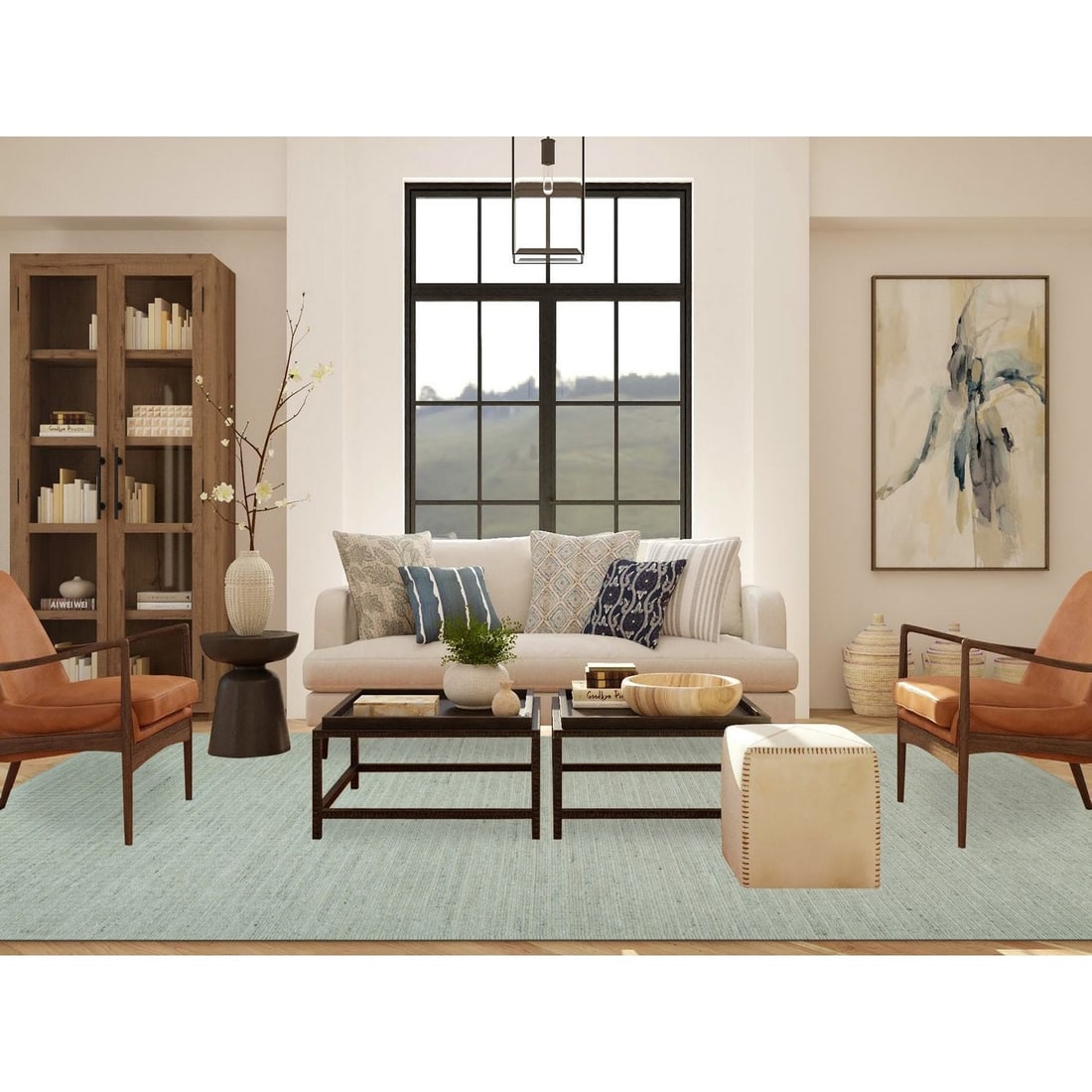 Rug 10'x13'9" Ivory Plain Decor Modern Box Design Loomed Knotted Wool - 2