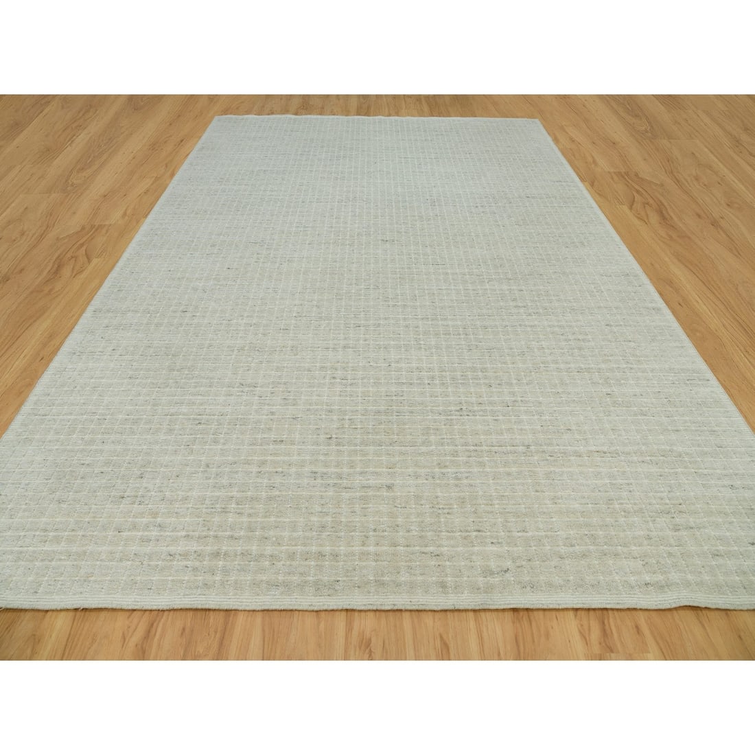 Rug 10'x13'9" Ivory Plain Decor Modern Box Design Loomed Knotted Wool - 3
