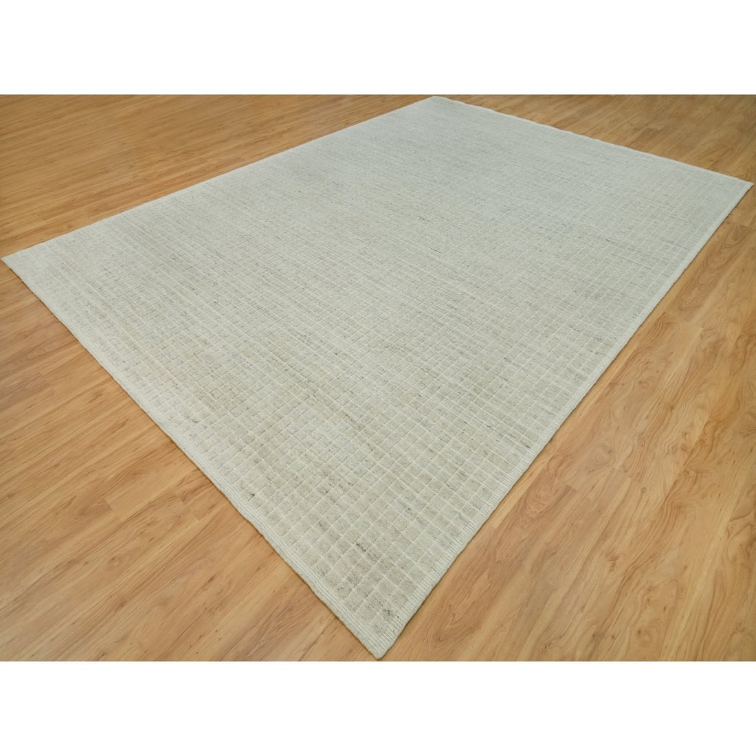Rug 10'x13'9" Ivory Plain Decor Modern Box Design Loomed Knotted Wool - 4