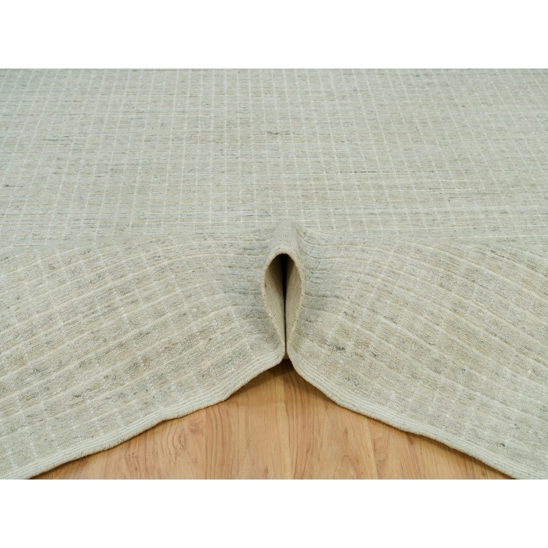 Rug 10'x13'9" Ivory Plain Decor Modern Box Design Loomed Knotted Wool - 6