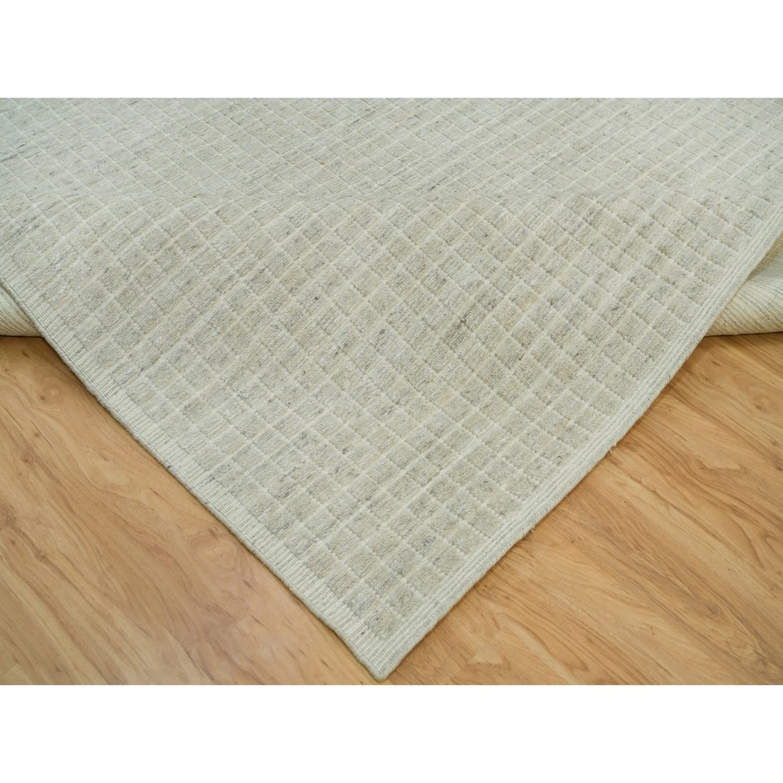 Rug 10'x13'9" Ivory Plain Decor Modern Box Design Loomed Knotted Wool - 7