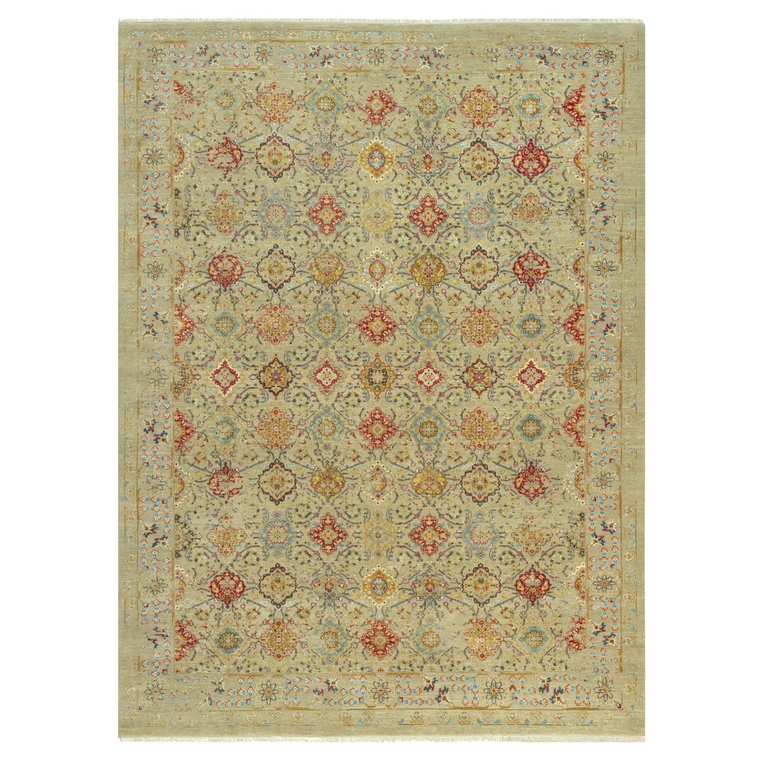 Rug 10'3"x13'10" Camel Wool and Silk Sunset Rosettes Hand Knotted Orienta (1 of 12)