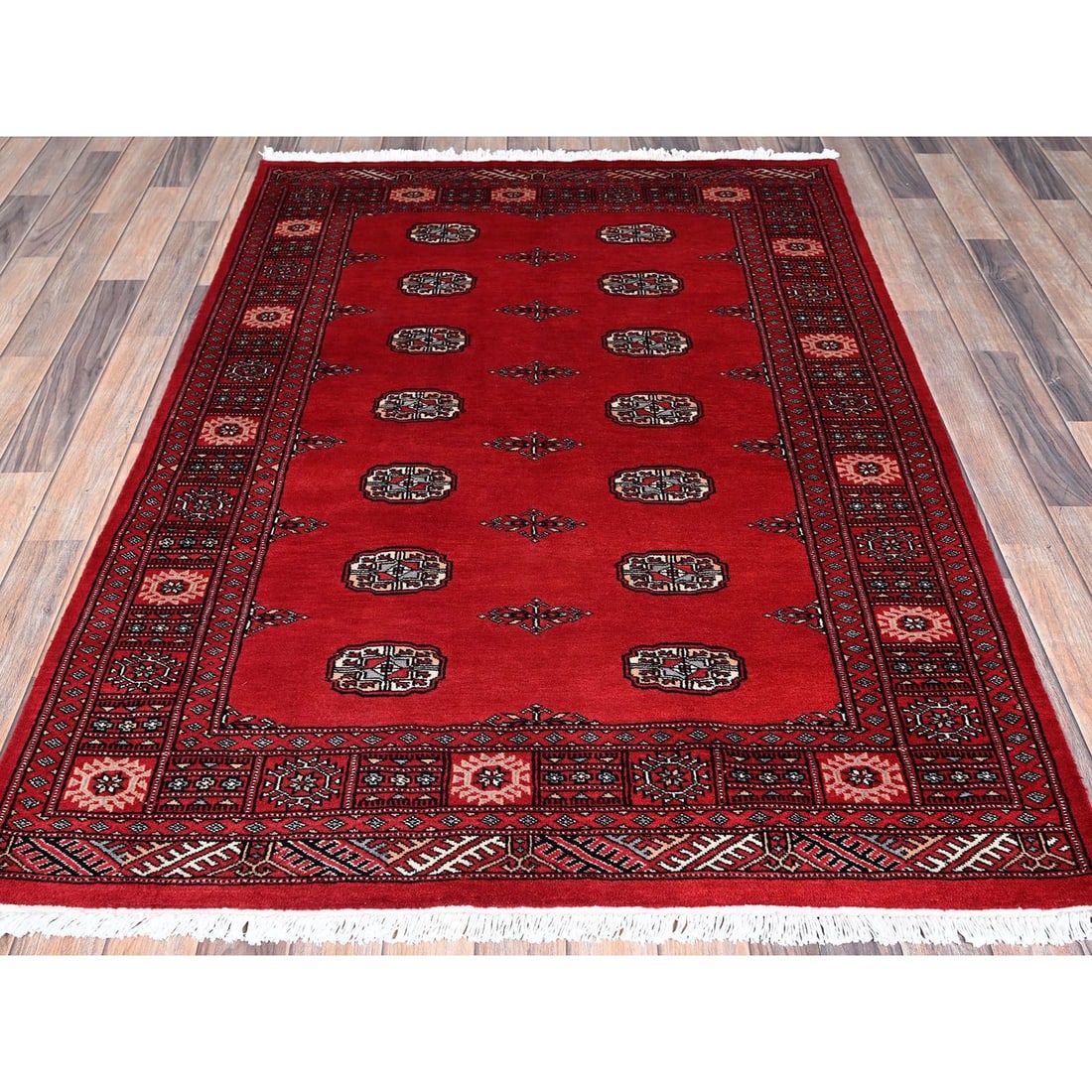 Rug 4'2"x6' Scarlet Red Princess Bokara Soft Wool Hand Knotted Oriental - 2