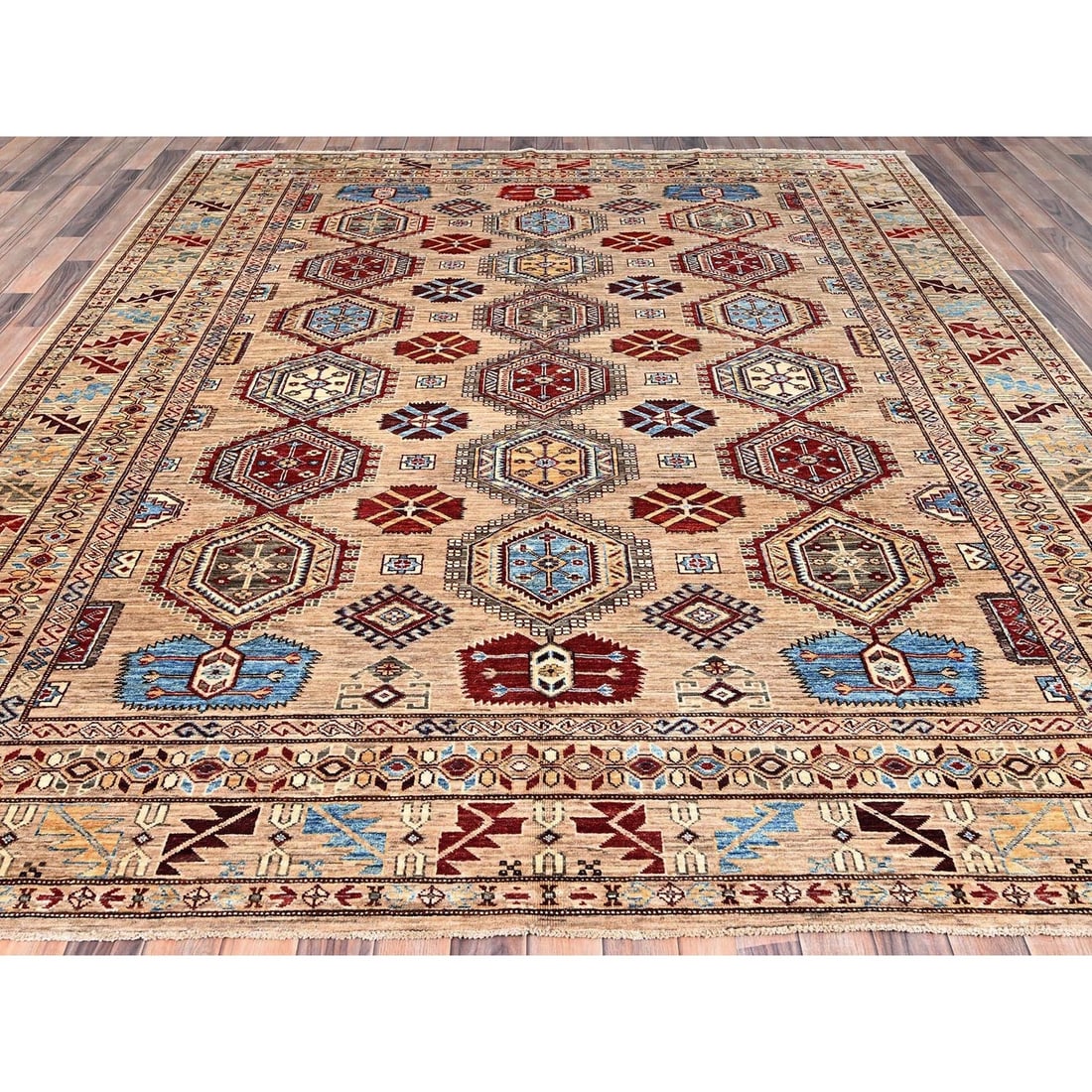 Rug 8'6"x9'10" Irish Cream Brown Afghan Super Kazak Wool Hand Knotted - 3