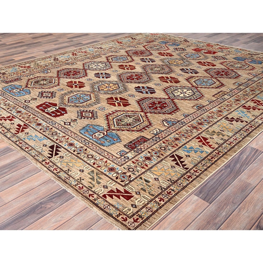 Rug 8'6"x9'10" Irish Cream Brown Afghan Super Kazak Wool Hand Knotted - 4