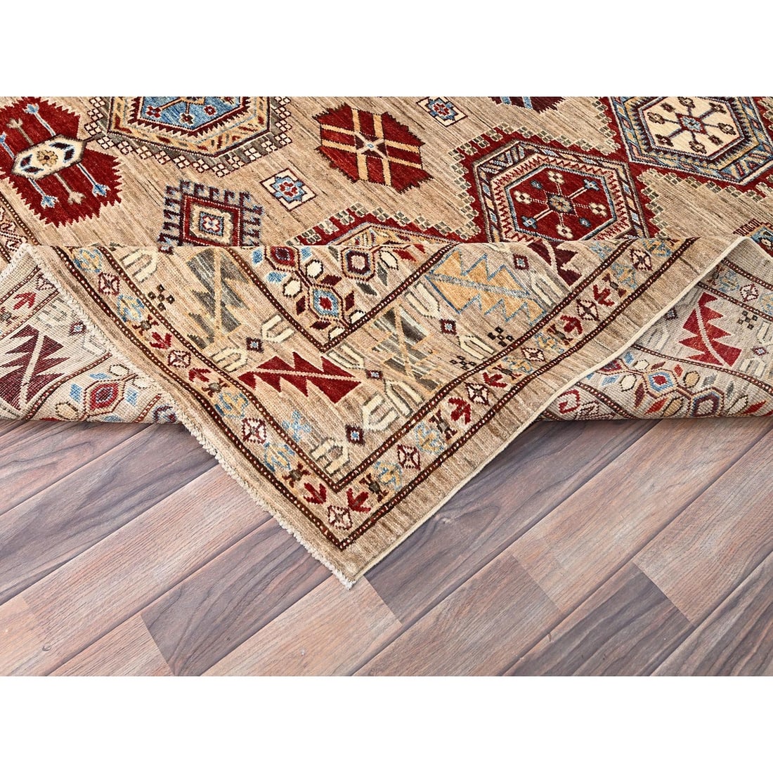 Rug 8'6"x9'10" Irish Cream Brown Afghan Super Kazak Wool Hand Knotted - 7