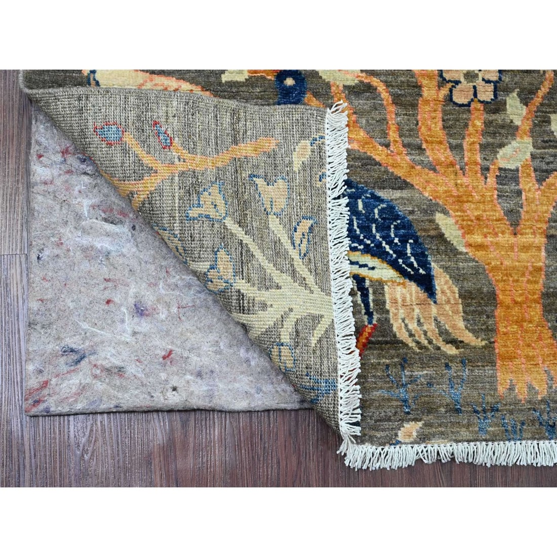 Rug 2'8"x5'8" Gray Peshawar Birds Design Hand Knotted Soft Wool Runner - 2