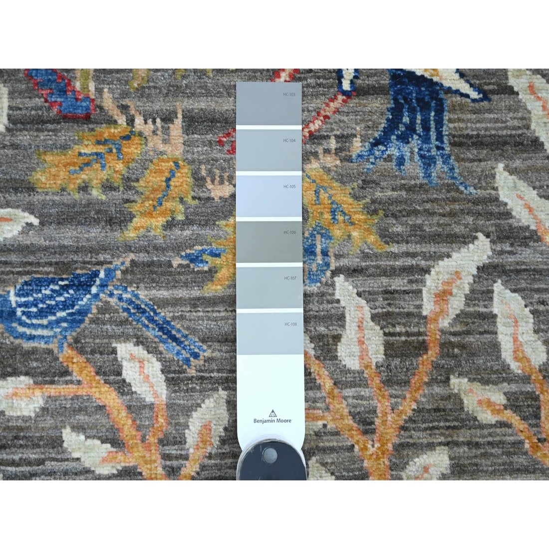 Rug 2'8"x5'8" Gray Peshawar Birds Design Hand Knotted Soft Wool Runner - 3