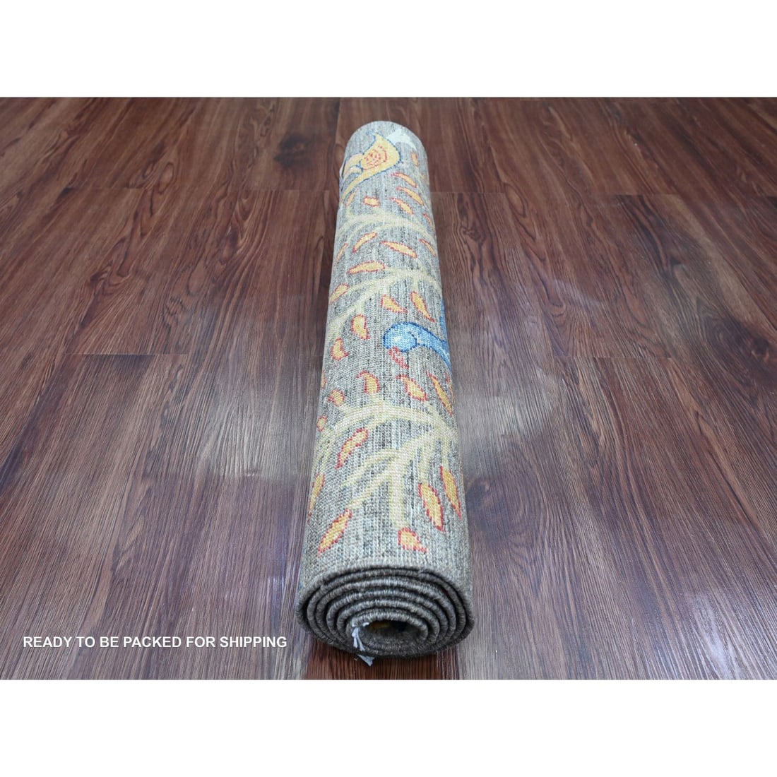 Rug 2'8"x5'8" Gray Peshawar Birds Design Hand Knotted Soft Wool Runner - 4