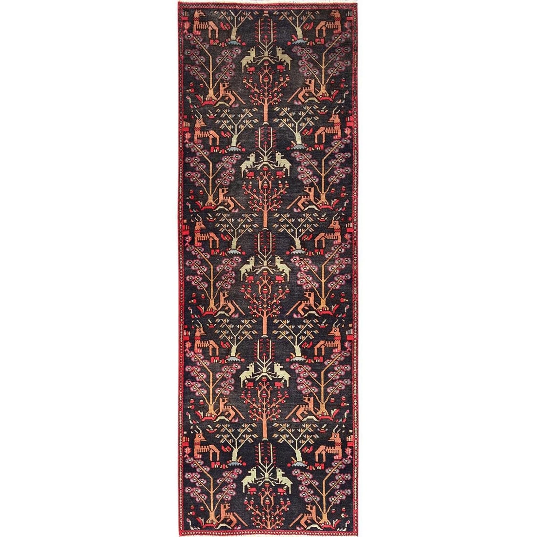 Runner 3'x9'1" Black Vintage Zoroastrian Tree Design Hand Knotted Wool (1 of 7)
