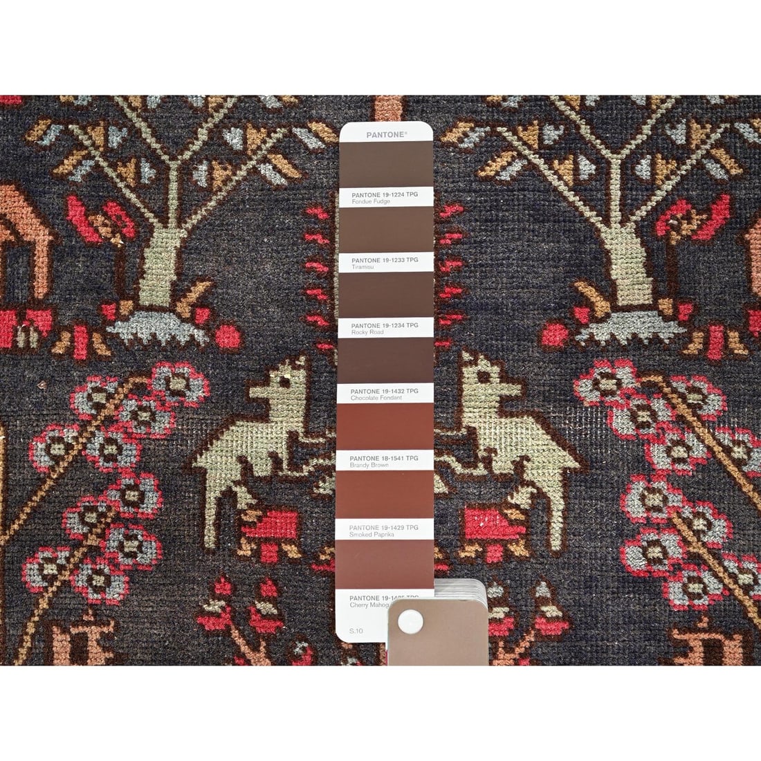 Runner 3'x9'1" Black Vintage Zoroastrian Tree Design Hand Knotted Wool - 4