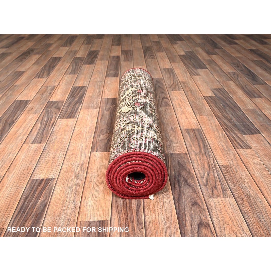 Runner 3'x9'1" Black Vintage Zoroastrian Tree Design Hand Knotted Wool - 5