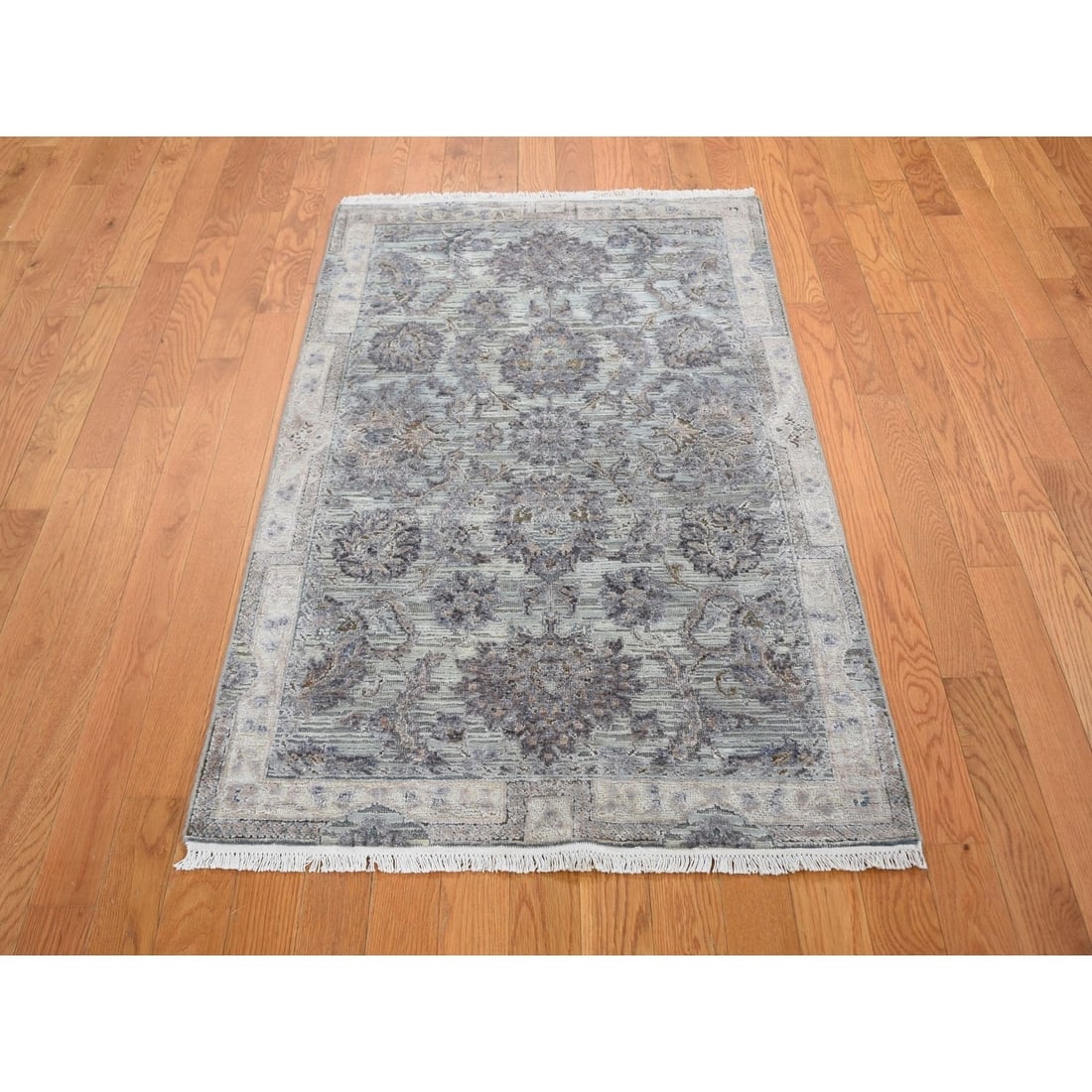 Rug 3'1"x5' Silk With Textured Wool Mughal Design Hand Knotted - 2