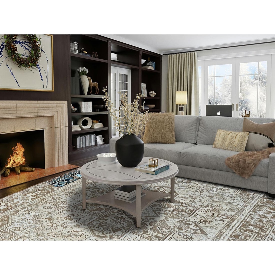 Rug 7'6"x10'4" Pastel Gray Vintage Zoroastrian Heris All Wool Hand Knotted - 2