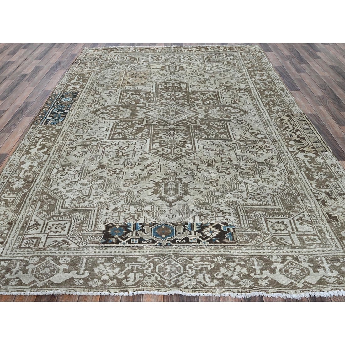 Rug 7'6"x10'4" Pastel Gray Vintage Zoroastrian Heris All Wool Hand Knotted - 3