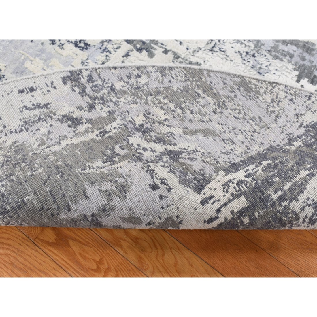 Rug 8'1"x8'1" Gray Abstract Design Wool and Pure Silk Hand Knotted Round - 3