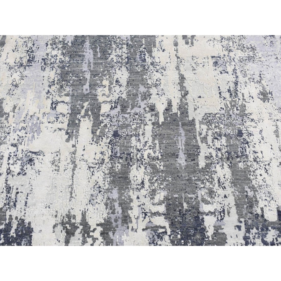 Rug 8'1"x8'1" Gray Abstract Design Wool and Pure Silk Hand Knotted Round - 6