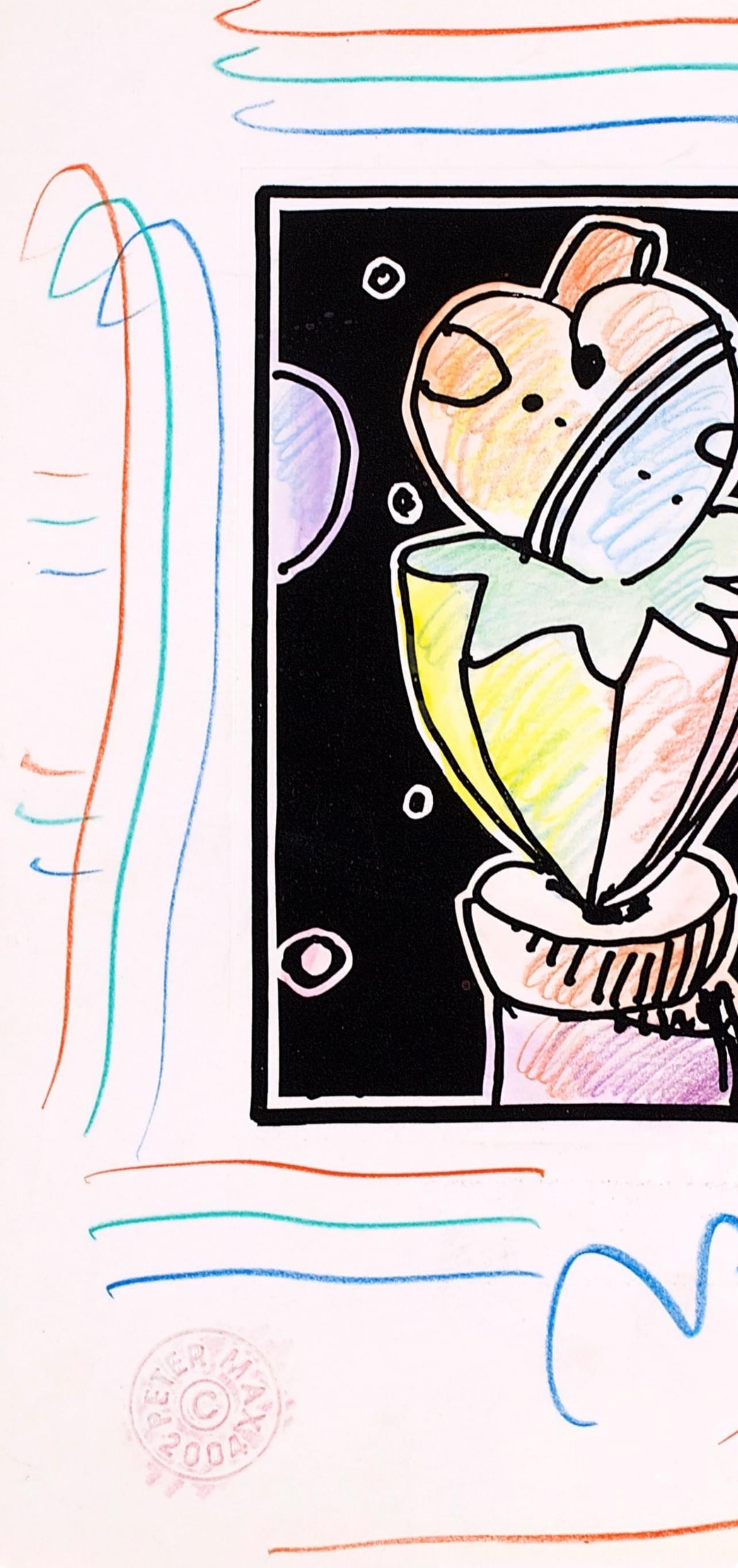 Official Edition Mixed Media - Peter Max - Abstract with Heart - Black and White Series - Hand - 3