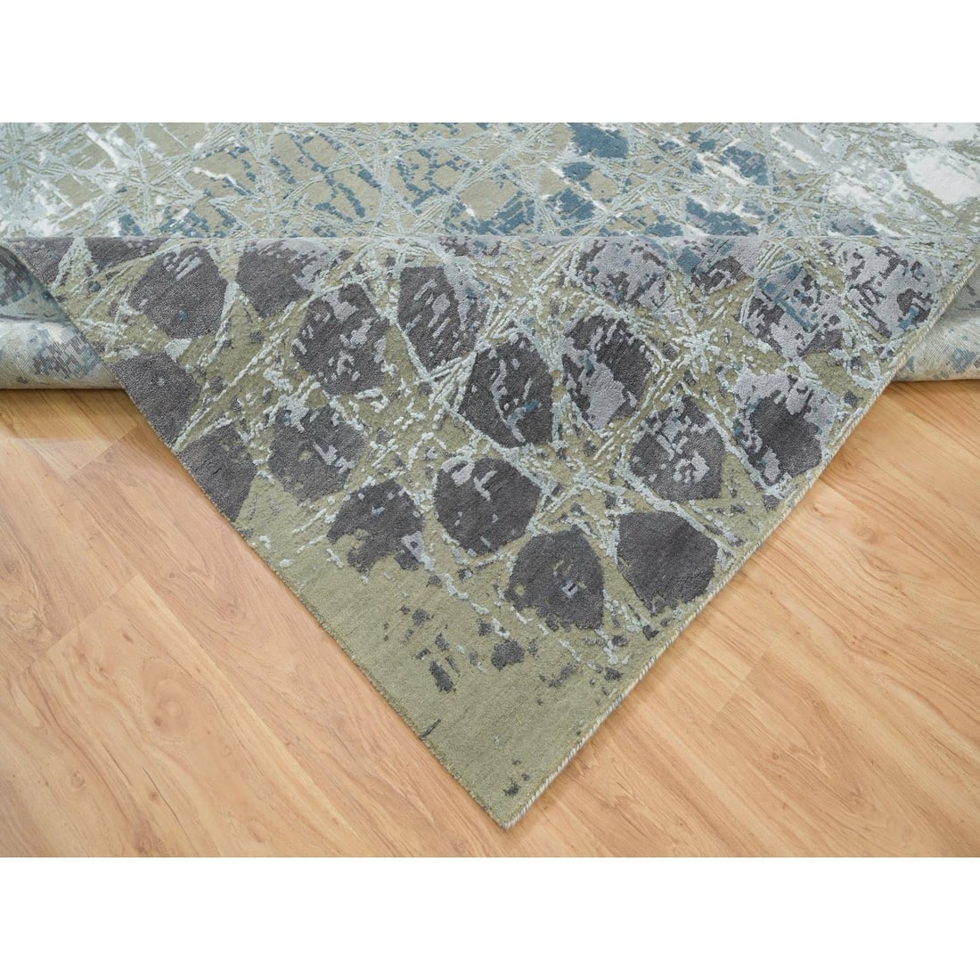 Rug 8'x9'10" Gray Wool & Silk THE HONEYCOMB Design Hand Knotted Oriental - 7