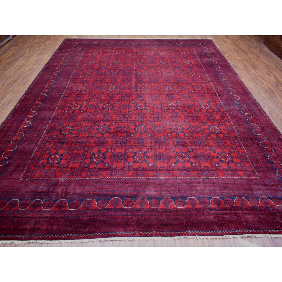 Rug 9'10"x12'6" Deep Red Afghan Khamyab Pure Wool Hand Knotted - 3