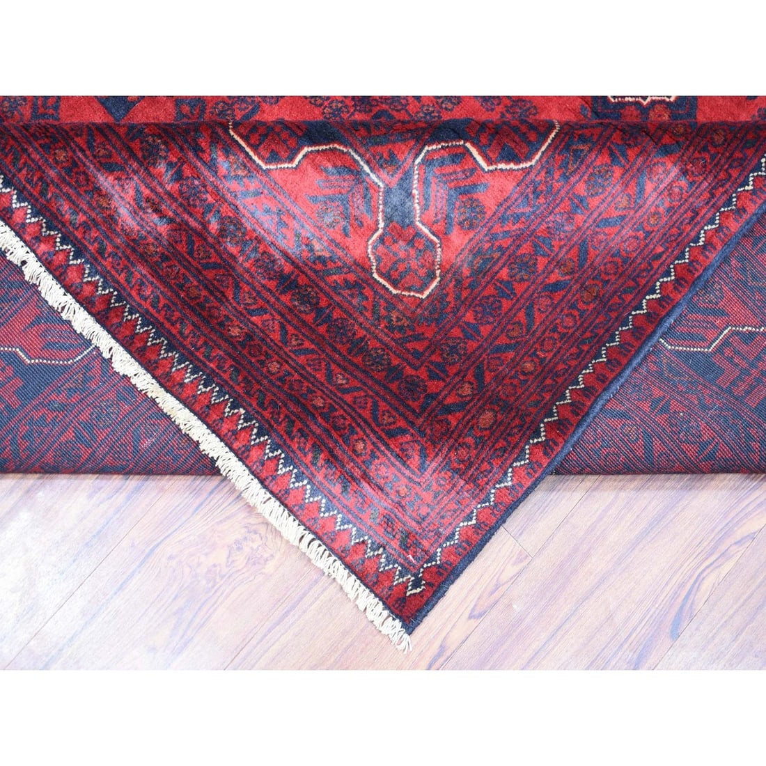 Rug 9'10"x12'6" Deep Red Afghan Khamyab Pure Wool Hand Knotted - 7