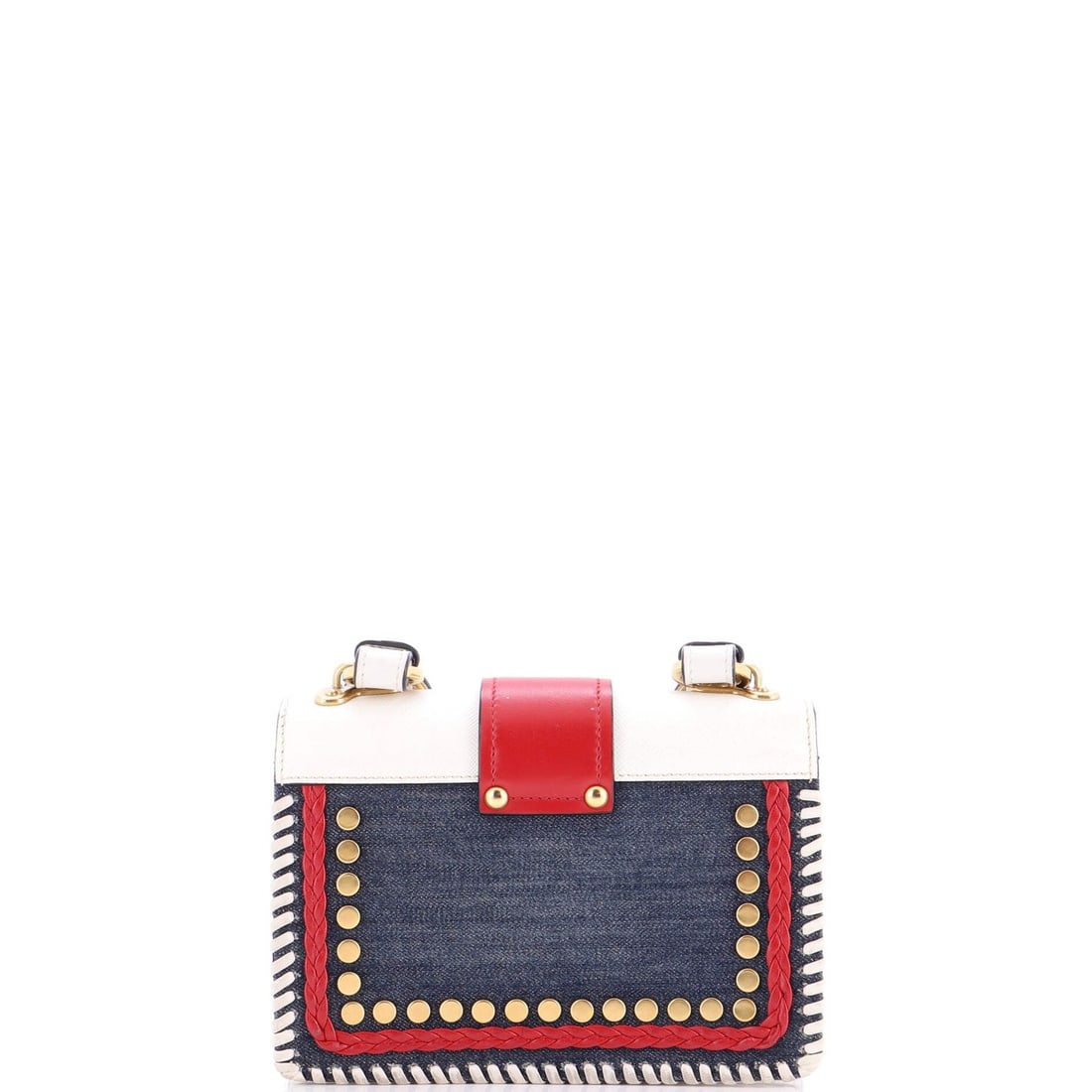 Small Prada Cahier Crossbody Bag Embellished Denim and Leather - 3