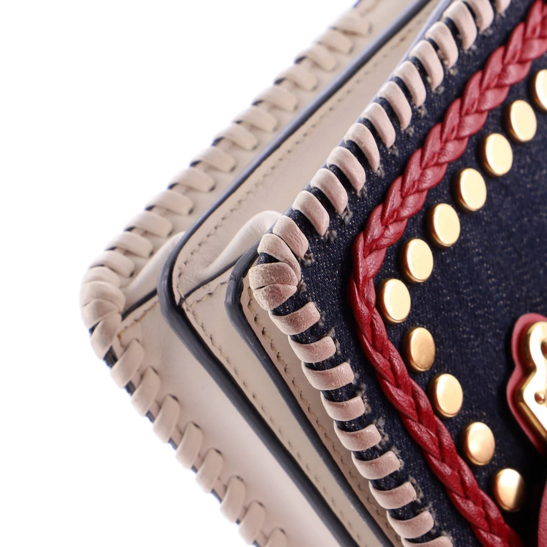 Small Prada Cahier Crossbody Bag Embellished Denim and Leather - 6