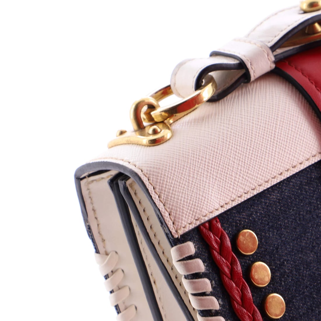 Small Prada Cahier Crossbody Bag Embellished Denim and Leather - 7
